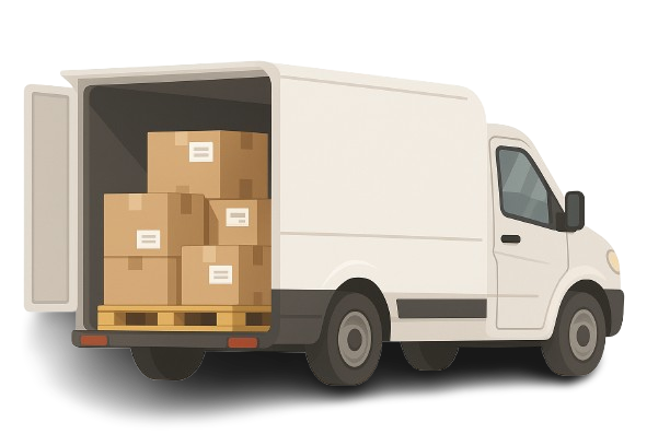 Ilustración de camioneta con cajas de mudanzas